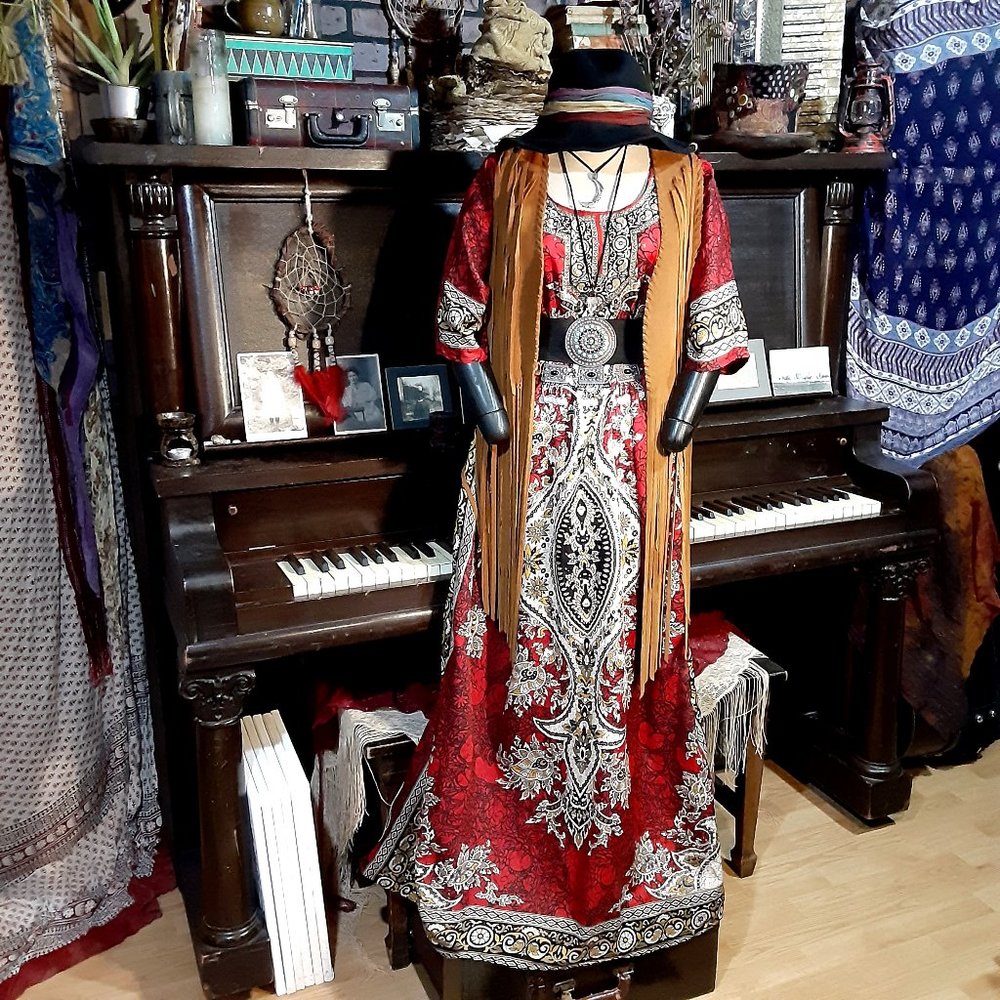 Red Santé Classics Boho Hippie Tunic Kaftan Festival Dress